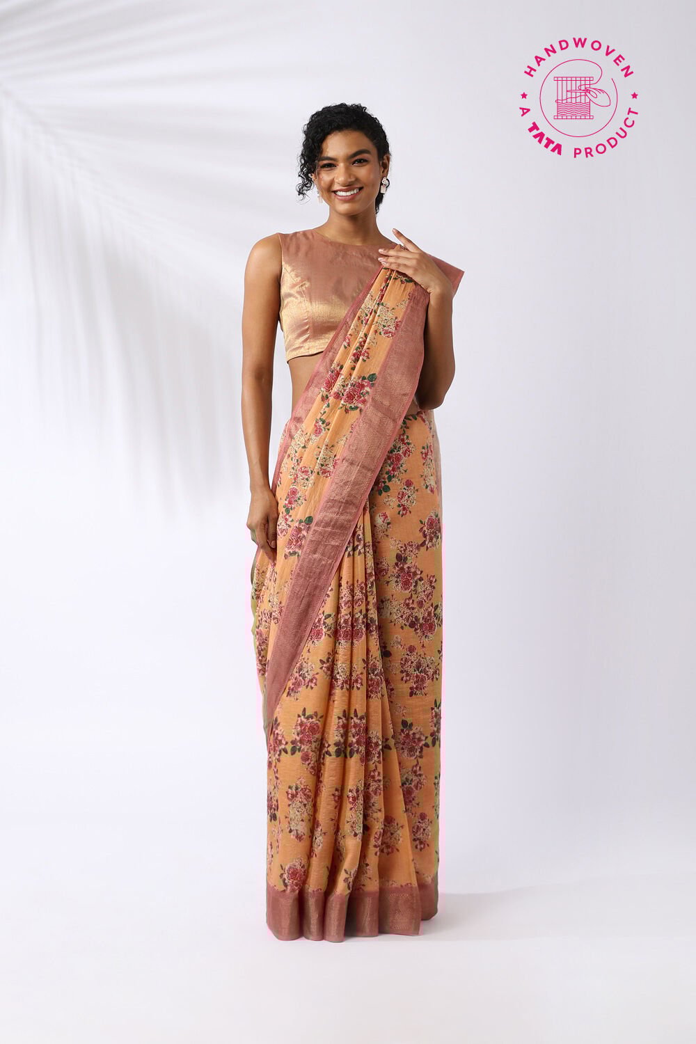 Light Orange Pure Tussar Silk Digital Printed Saree image number null