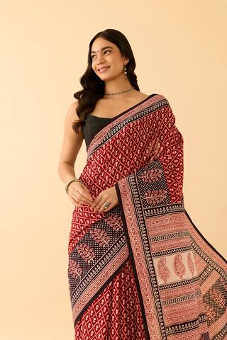 Red Bagh Block Printed Pure Cotton Saree image number