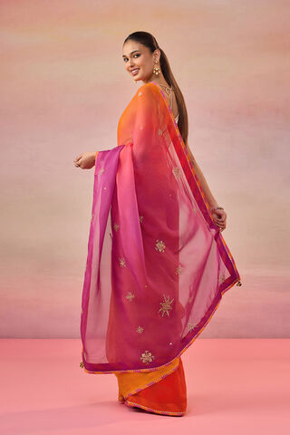 Orange Viscose Organza Embroidered Saree thumbnail image number null
