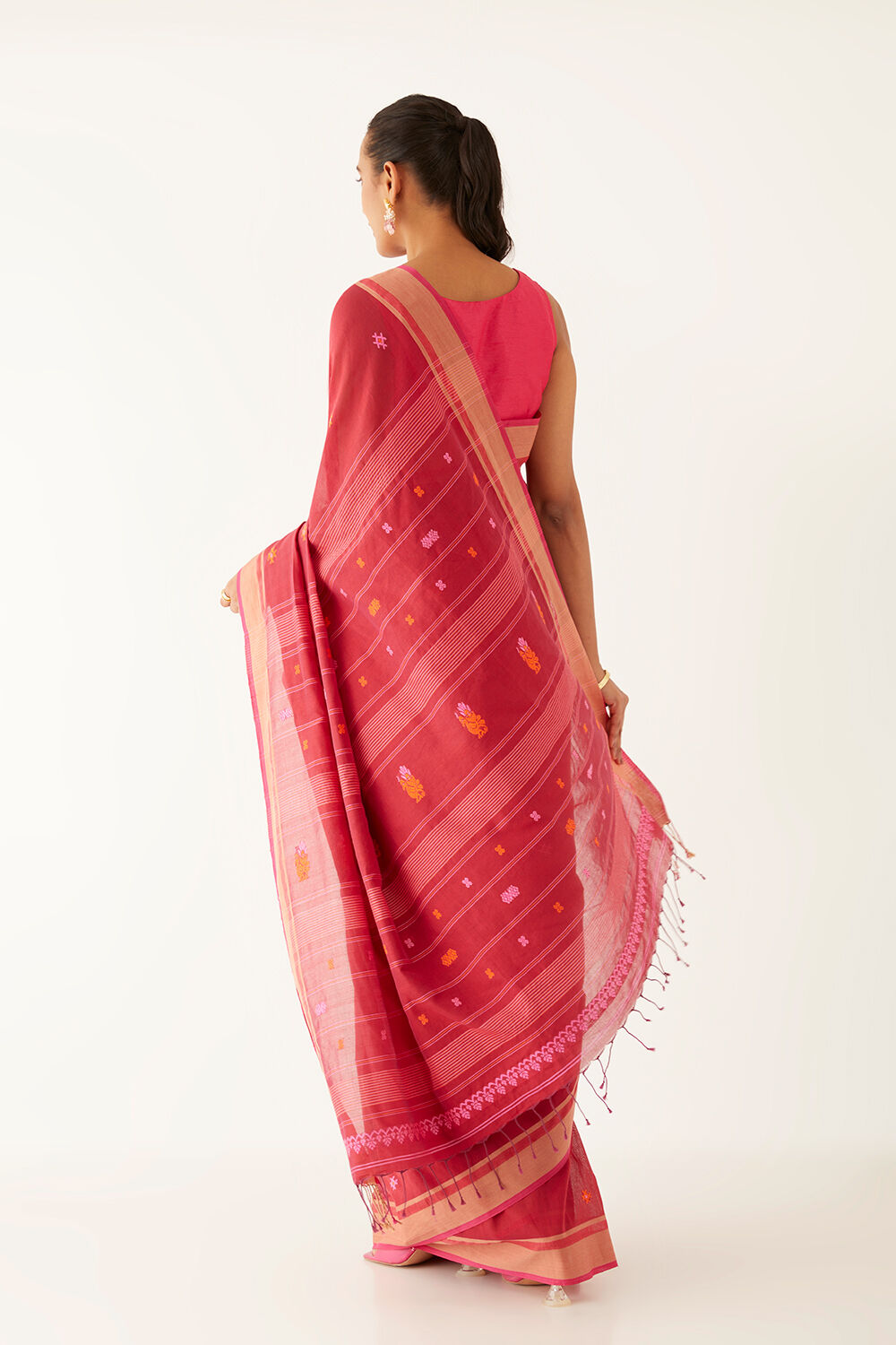 Red Pure Cotton Bengal Saree image number null