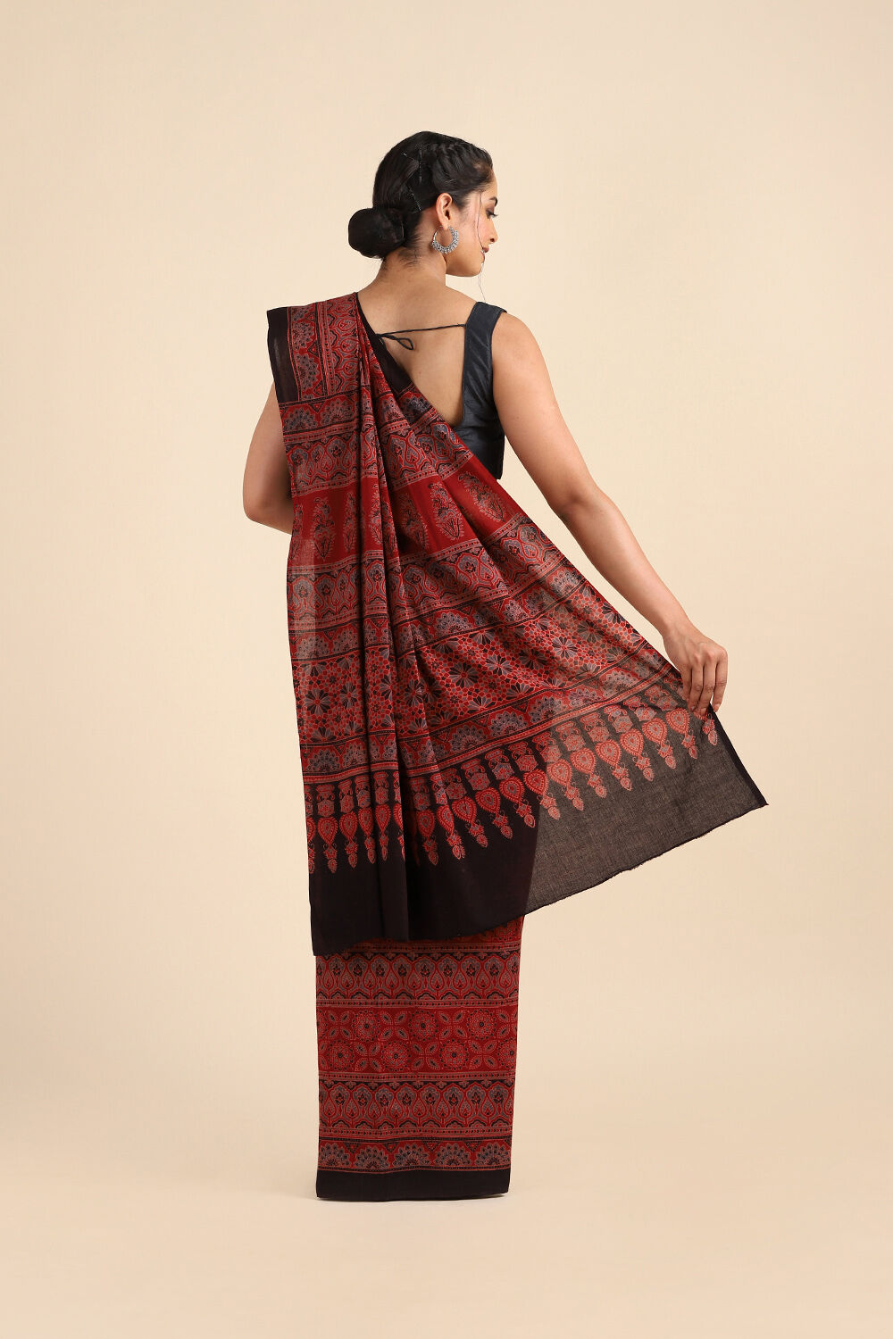 Red Pure Cotton Ajrakh Printed Saree image number null