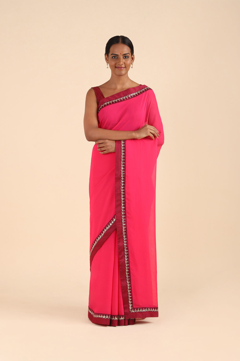 Pink Viscose Embroidered Saree image number null