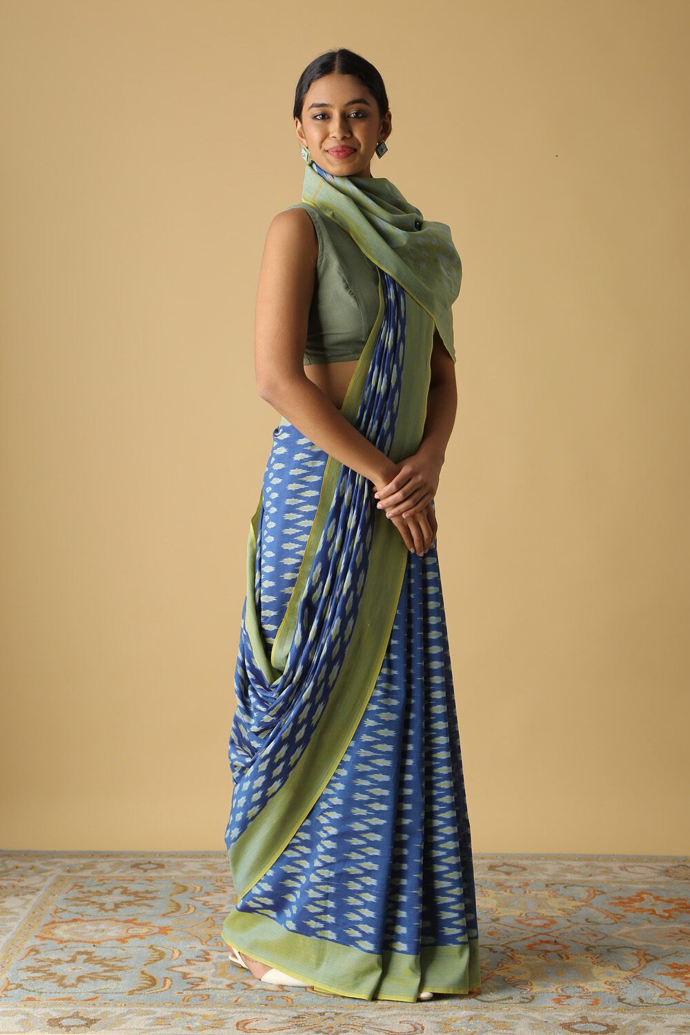 Dark Pure Blue Cotton Pochampalli Ikat image number null