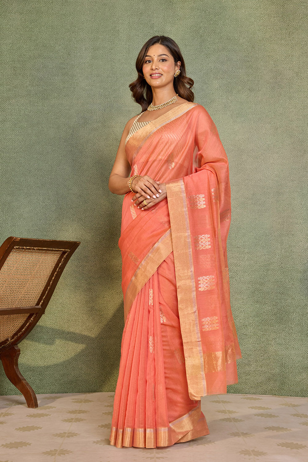 Pink Woven Pure Silk Cotton Chanderi Saree image number null