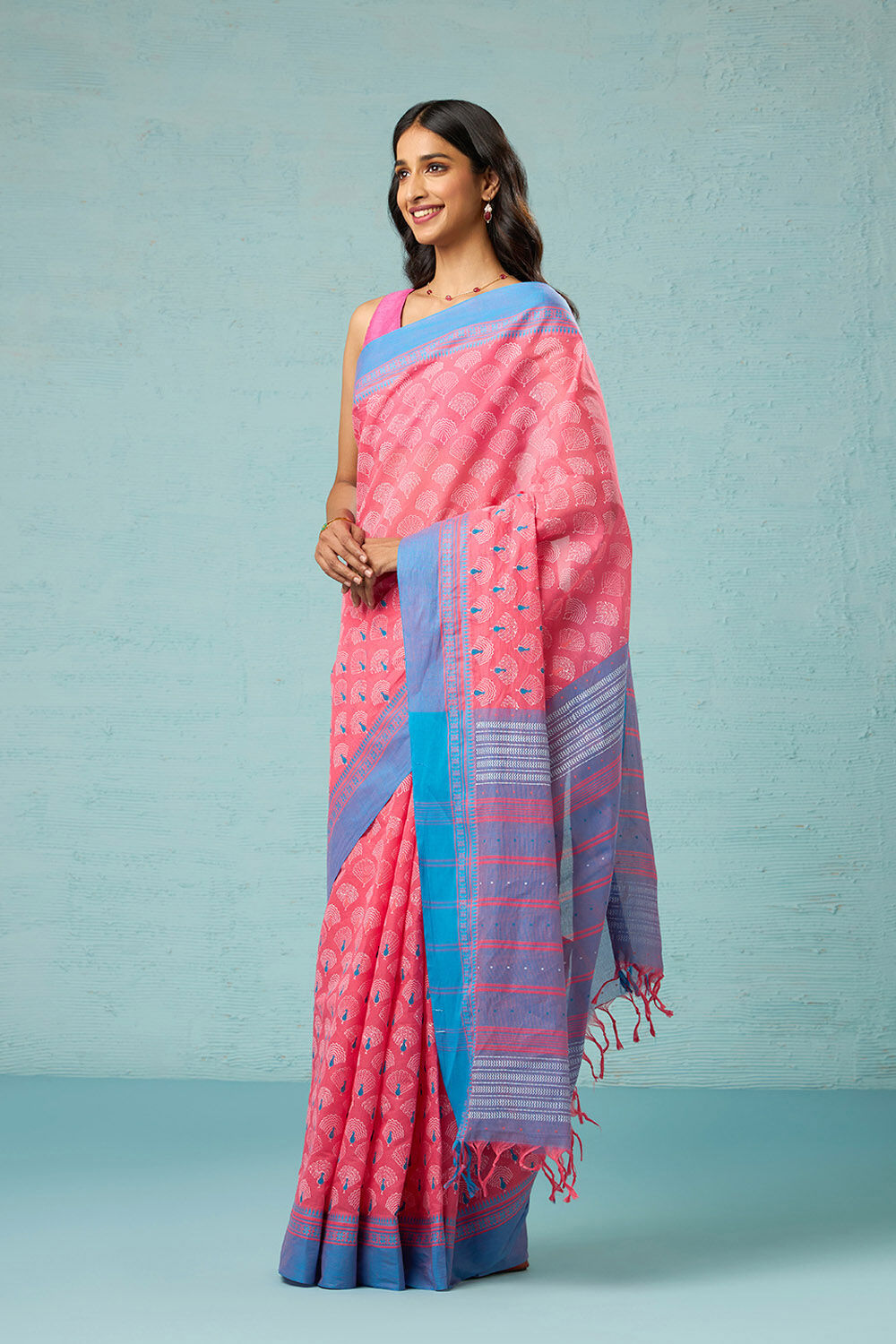 Pink Rajasthan Block Printed Pure Cotton Saree image number null