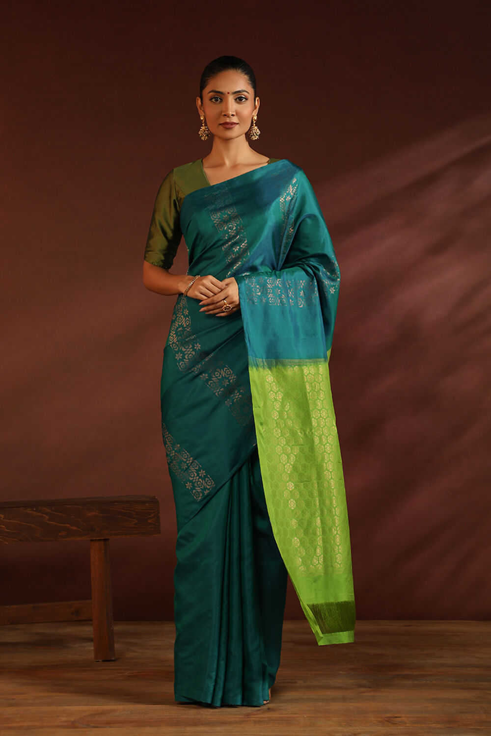 Teal South Pure Silk Woven Saree image number null