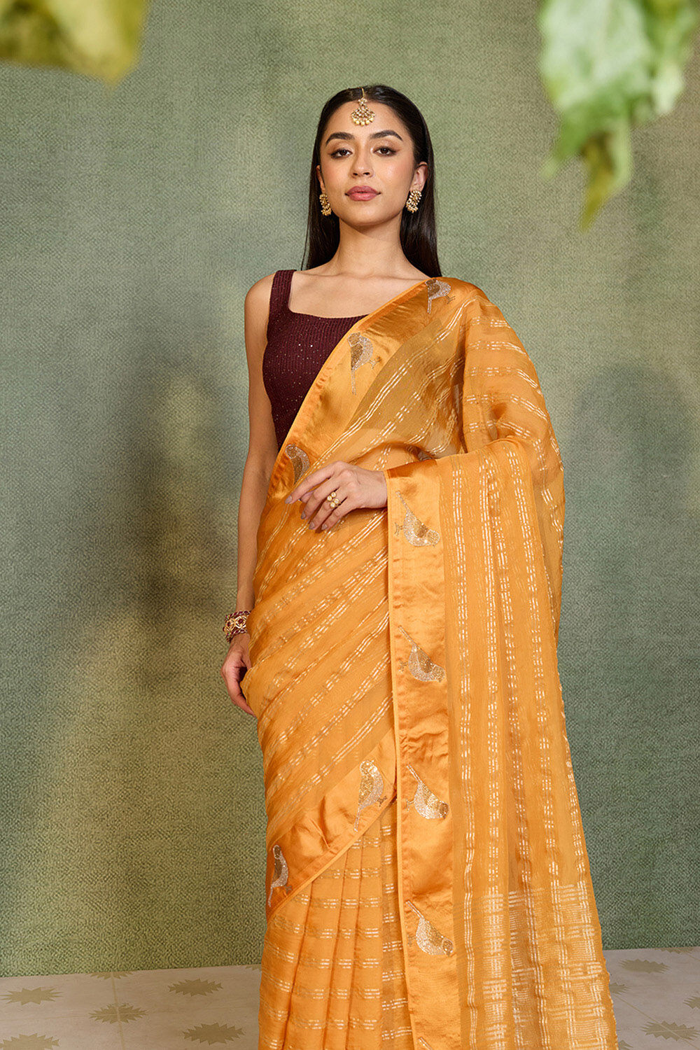 Yellow Embroidered Pure Viscose Saree image number null