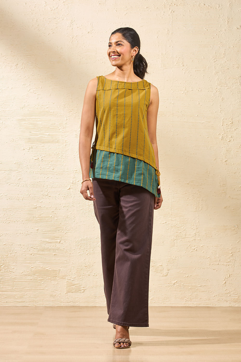 Dark Yellow Woven Pure Cotton Short Top image number null