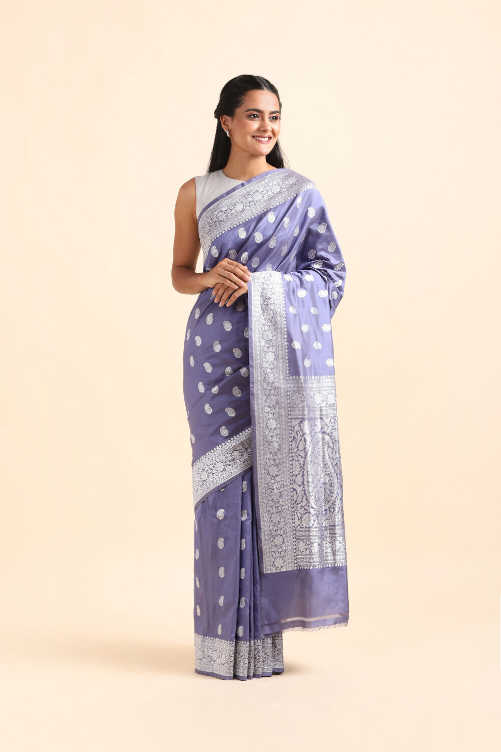 Grey Pure Silk Banarasi Saree image number null