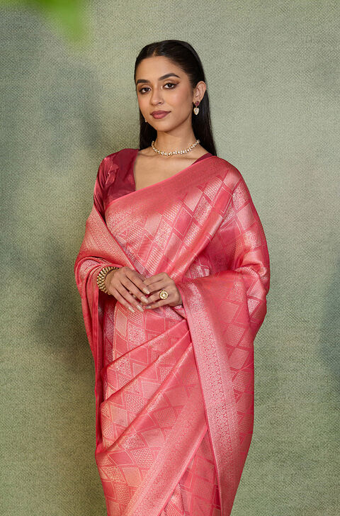 Dark Pink Woven Design Pure Viscose Saree
