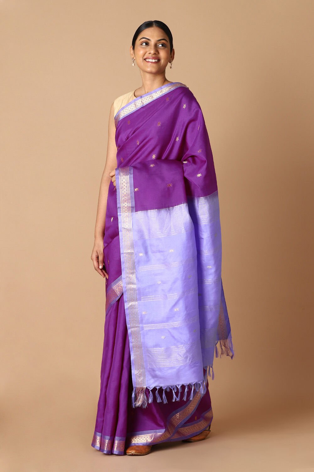 Purple Pure Silk Kanjivaram inspired Saree image number null