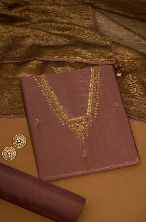 Brown Viscose Sequin Unstitched Suit Set
