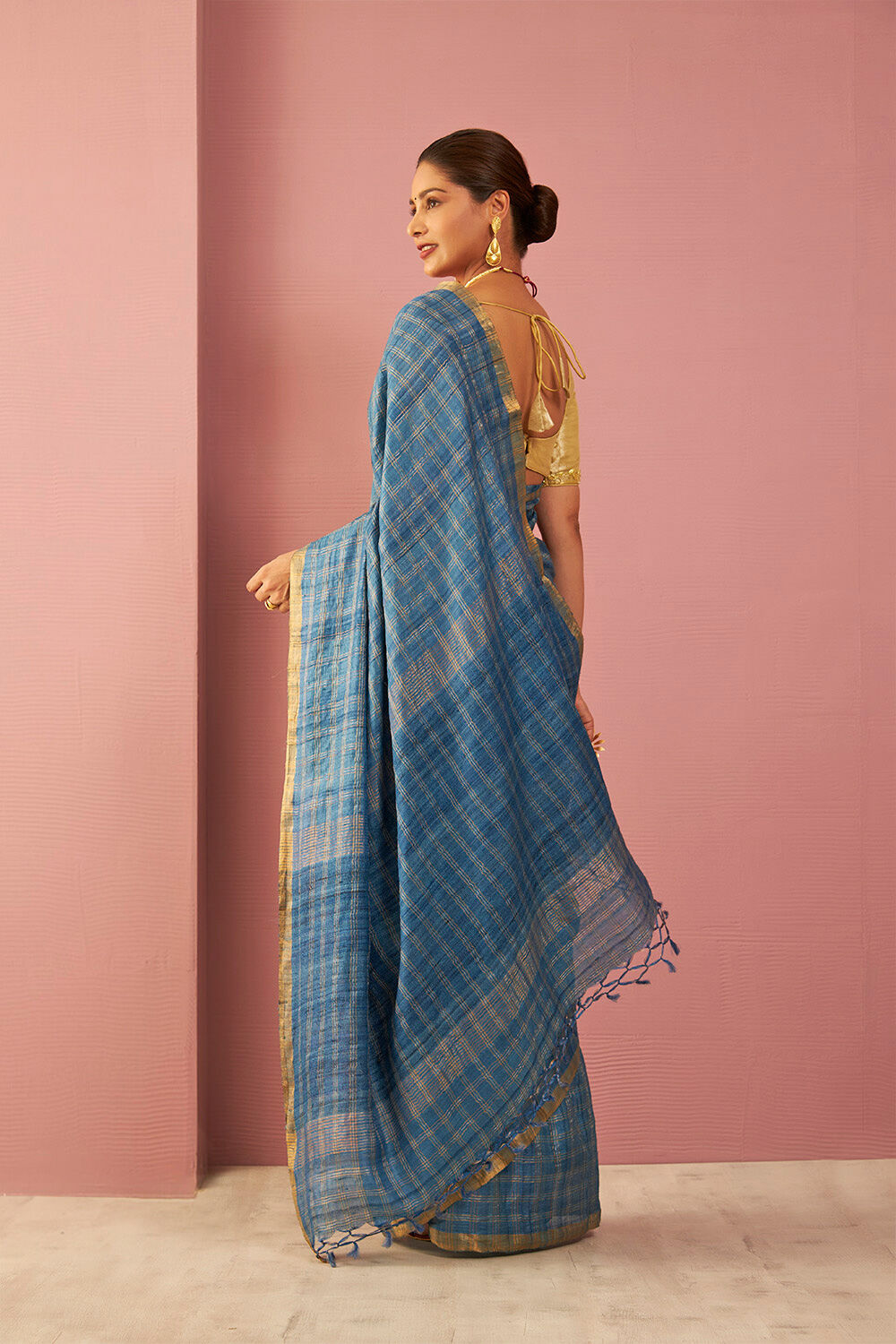Blue Pure Tussar Silk Embroidered Saree image number null