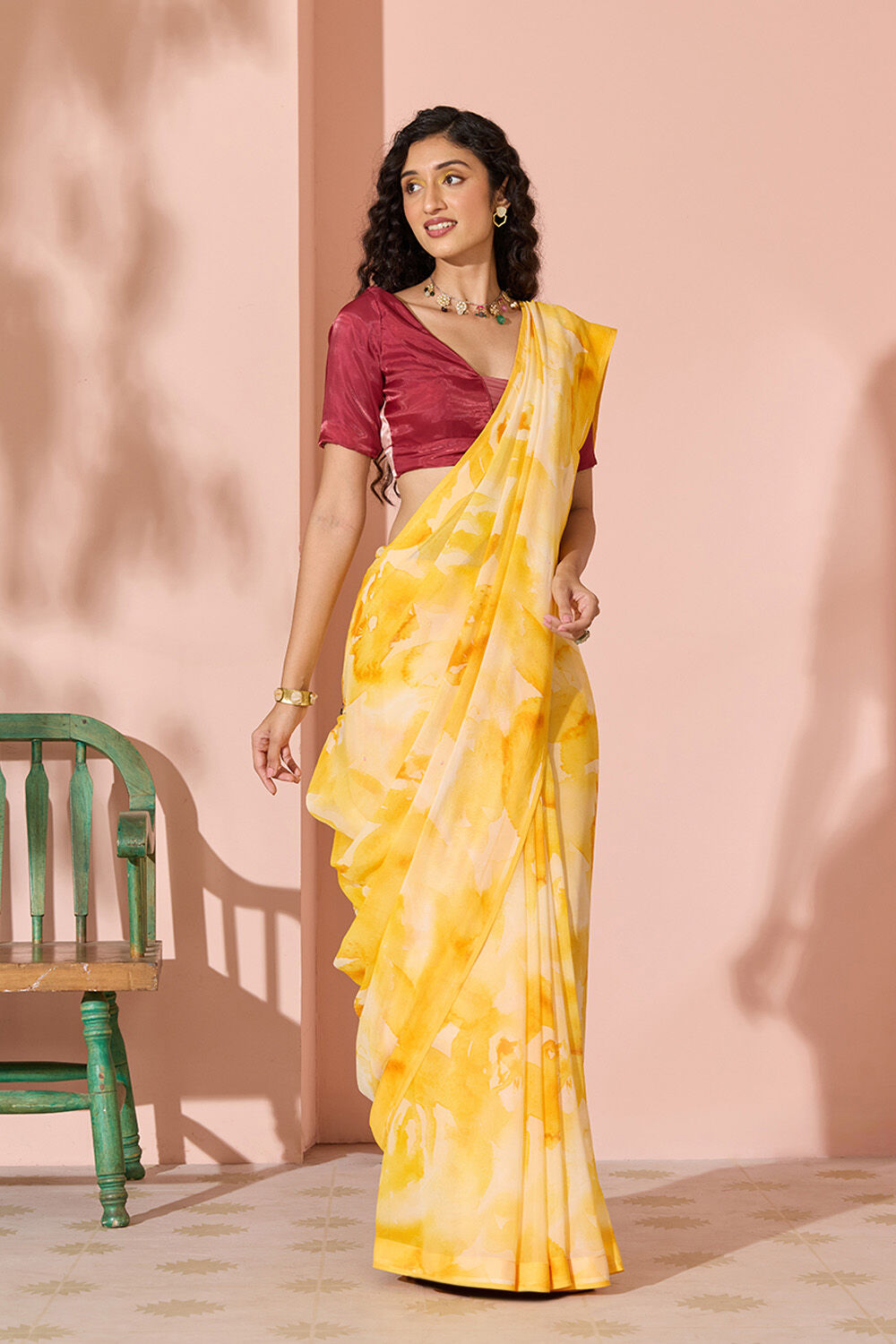 Yellow Sequin Viscose Georgette Saree image number null