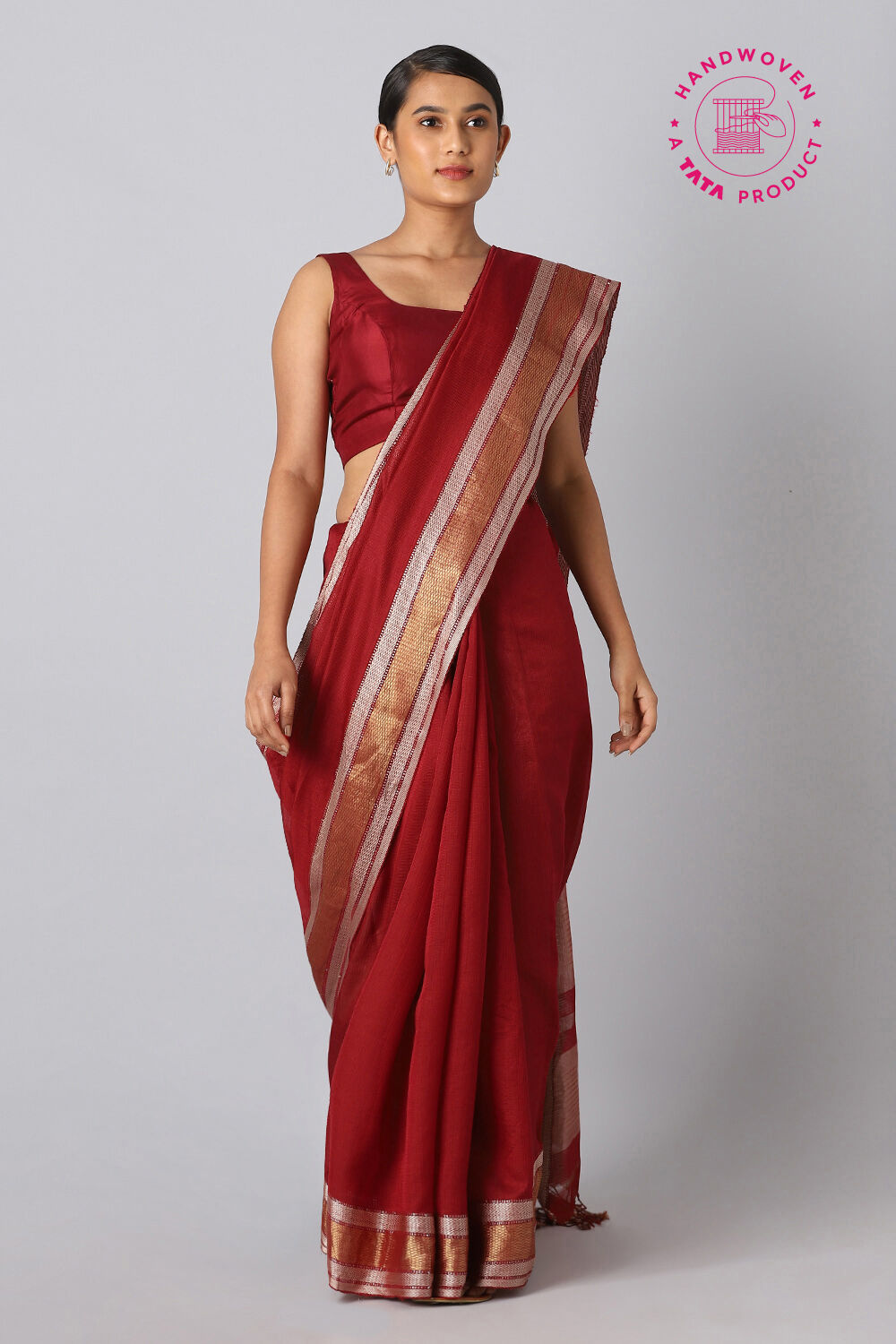 Red Pure Silk Cotton Maheswari Saree image number null