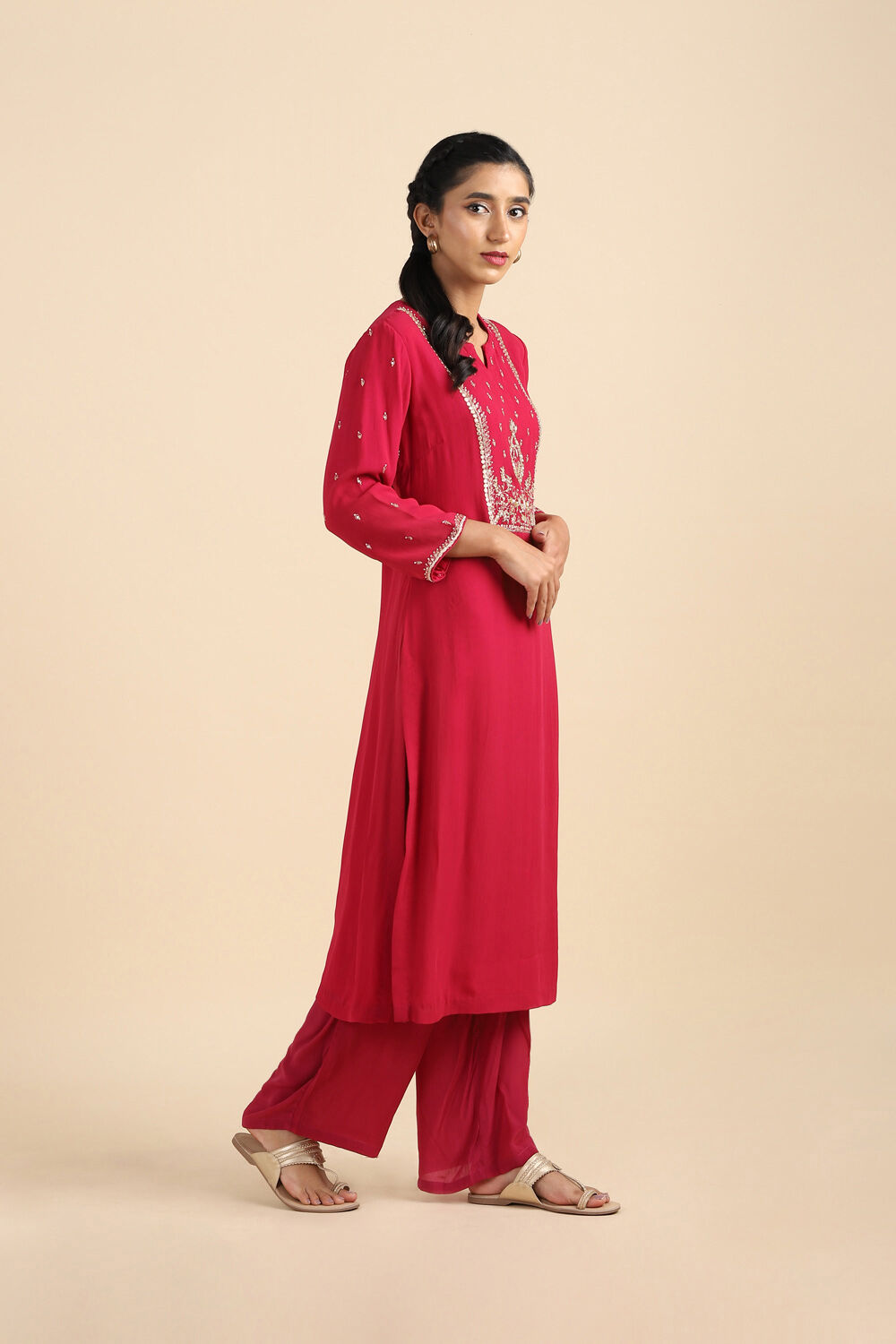 Dark Pink Viscose Embroidered Kurta Set image number null