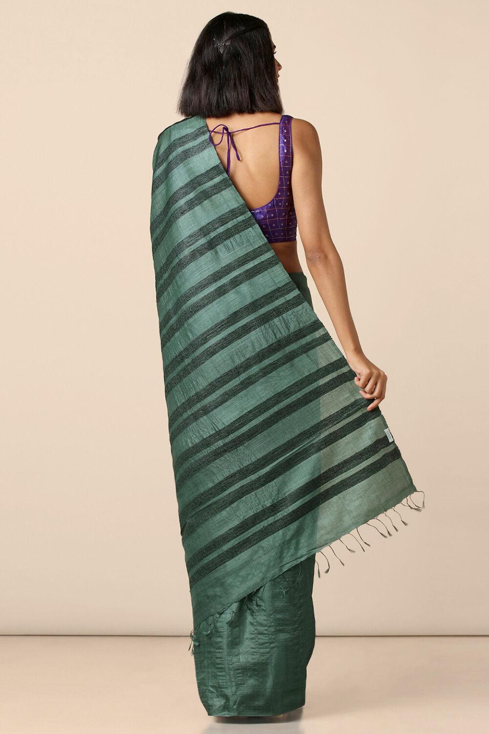 Green Pure Tussar Silk Woven Saree image number null