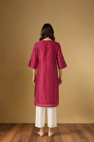 Dark Pink Embroidered Pure Silk Cotton Kurta thumbnail image number null