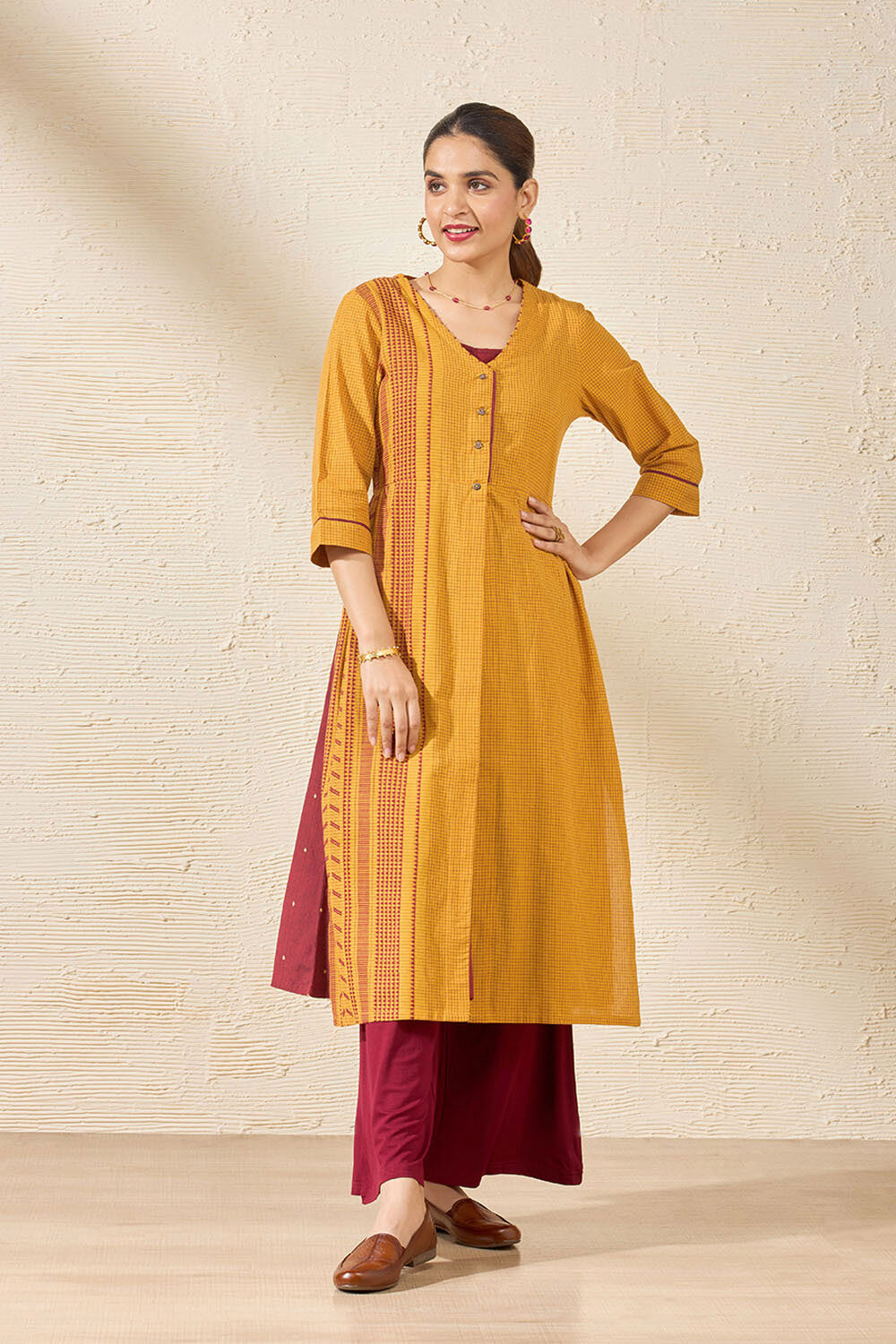 Yellow Pure Cotton Woven Kurta Set image number null