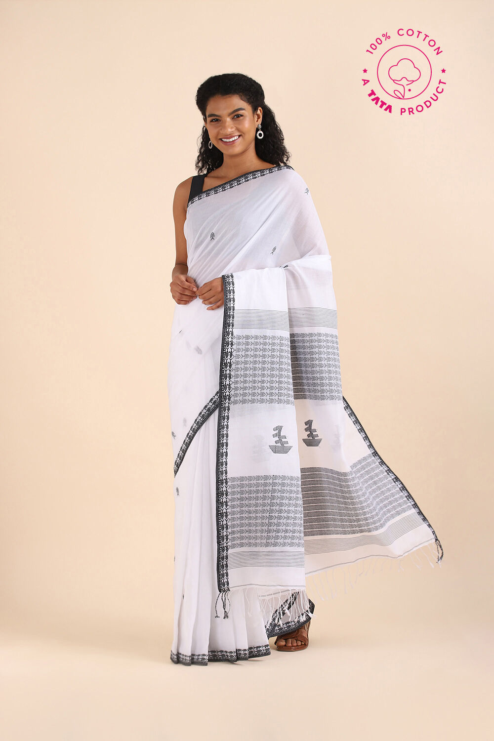 Grey Pure Cotton Jamdani Saree image number null