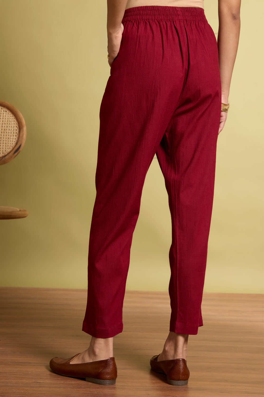 Dark Red Woven Viscose Trouser image number null