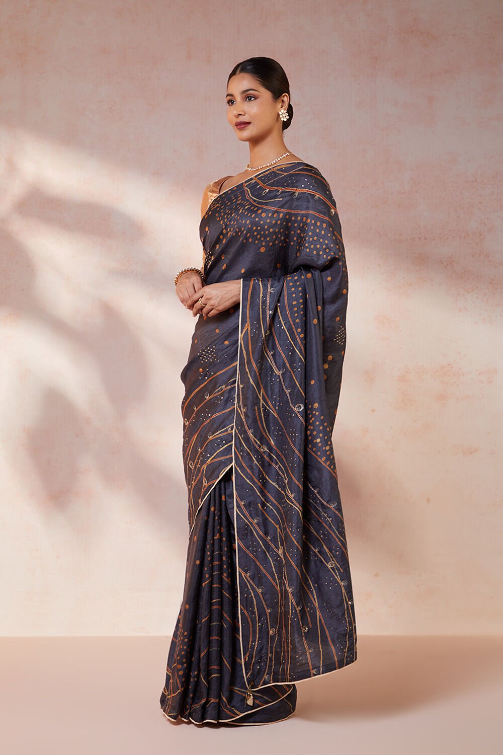 Dark Blue Hand Painted Silk Saree image number null