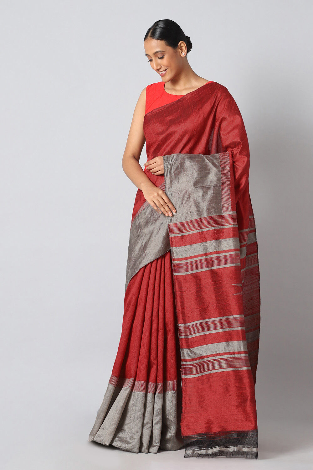 Red Pure Silk Woven Saree image number null