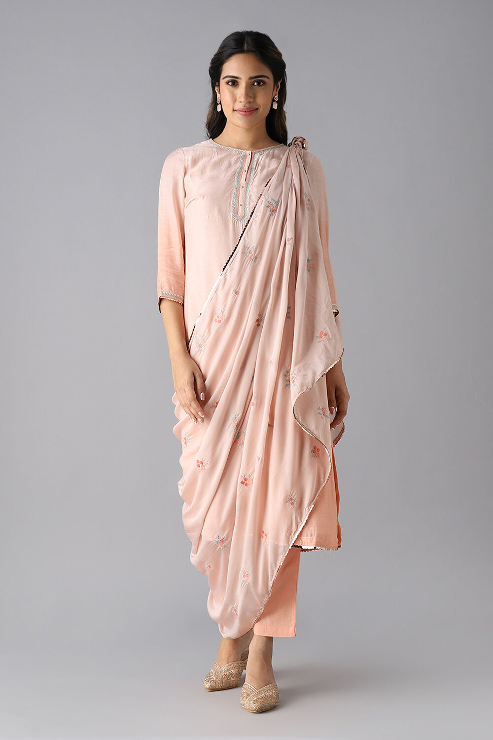 Light Pink Viscose Embroidered Kurta Set image number null