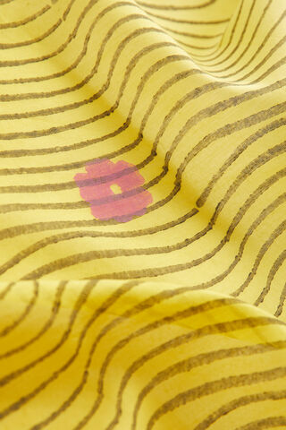 Yellow Block Printed Pure Silk Cotton Bengal Saree thumbnail image number null