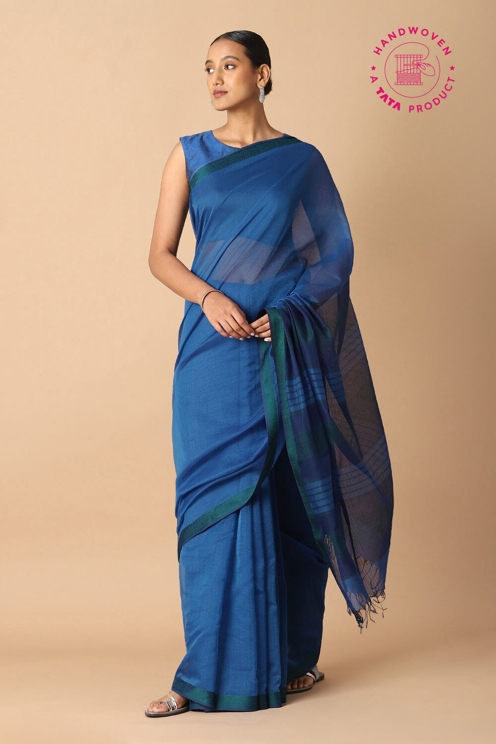 Blue Pure Silk Cotton Maheswari Saree image number null