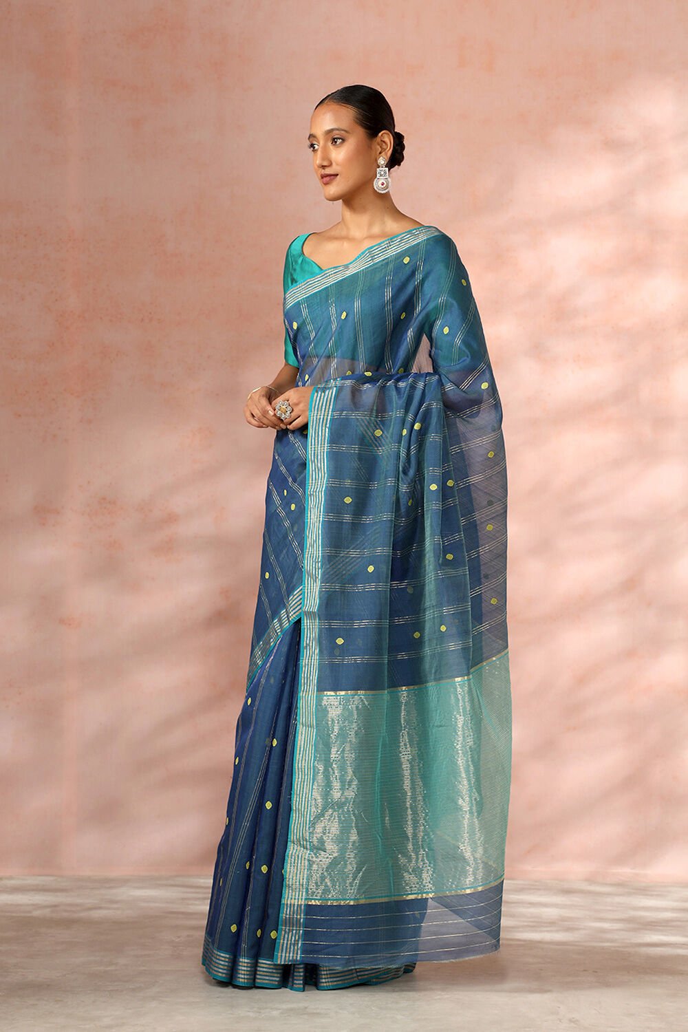 Dark Blue Chanderi Pure Silk Cotton Woven Saree image number null