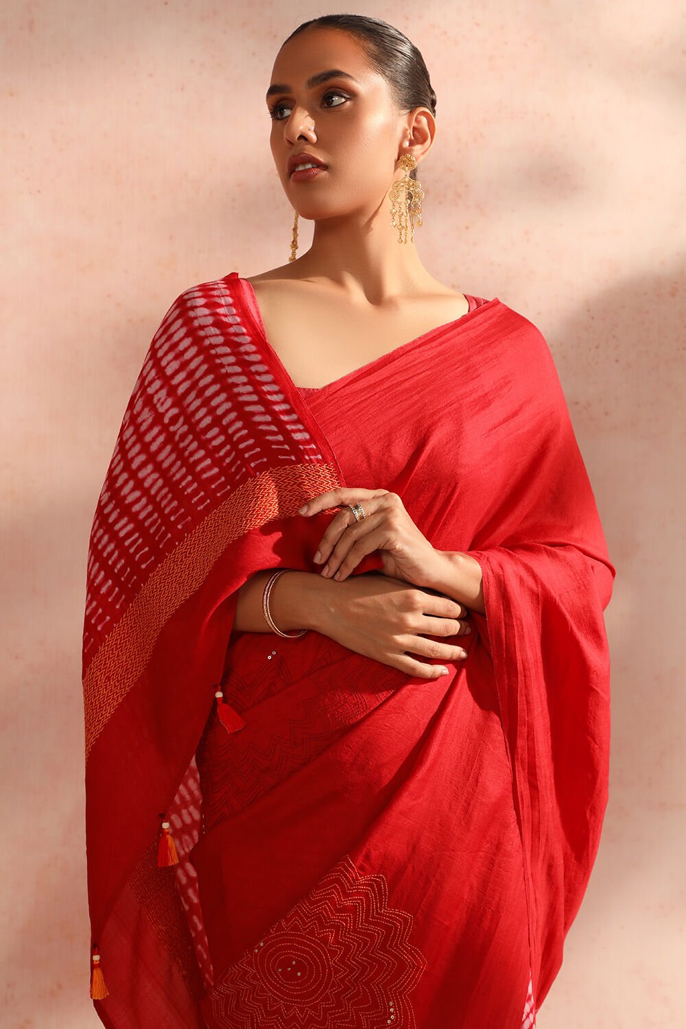 Red Bengal Pure Soft Silk Kantha Embroidered Saree image number null