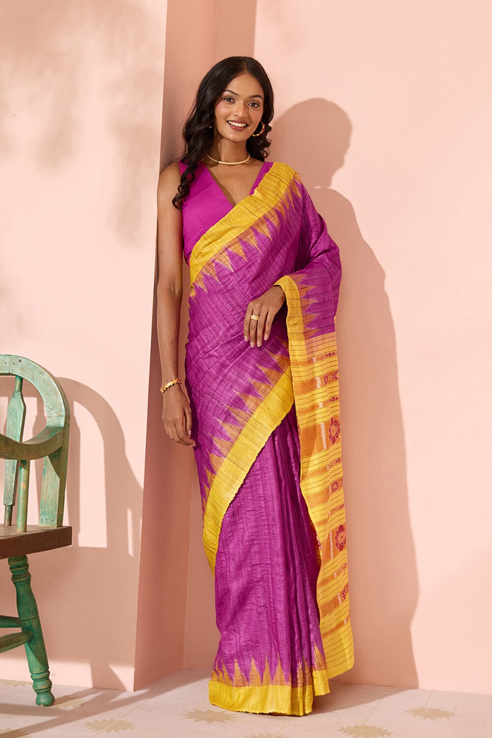 Pink Ikat Pure Tussar Silk Gopalpur Saree image number null