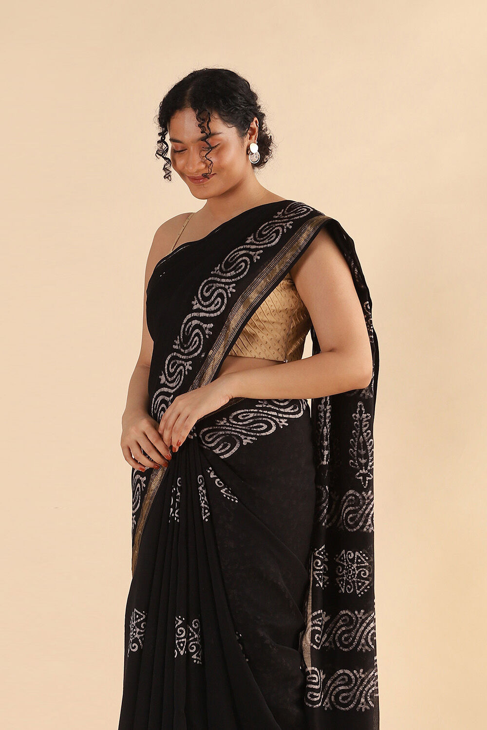 Black Pure Silk Cotton Batik Saree image number null