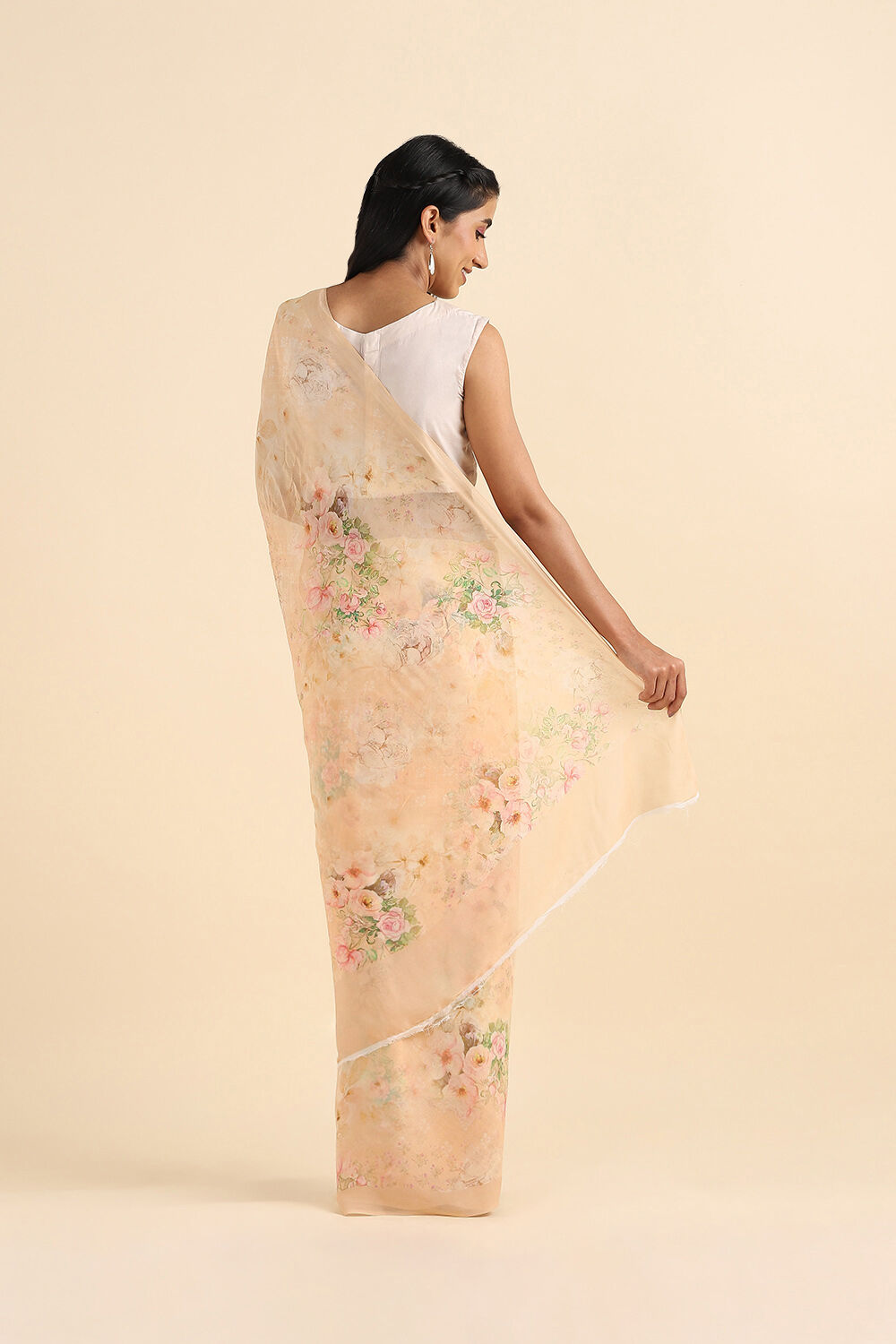 Light Orange Viscose Georgette Digital Printed Saree image number null