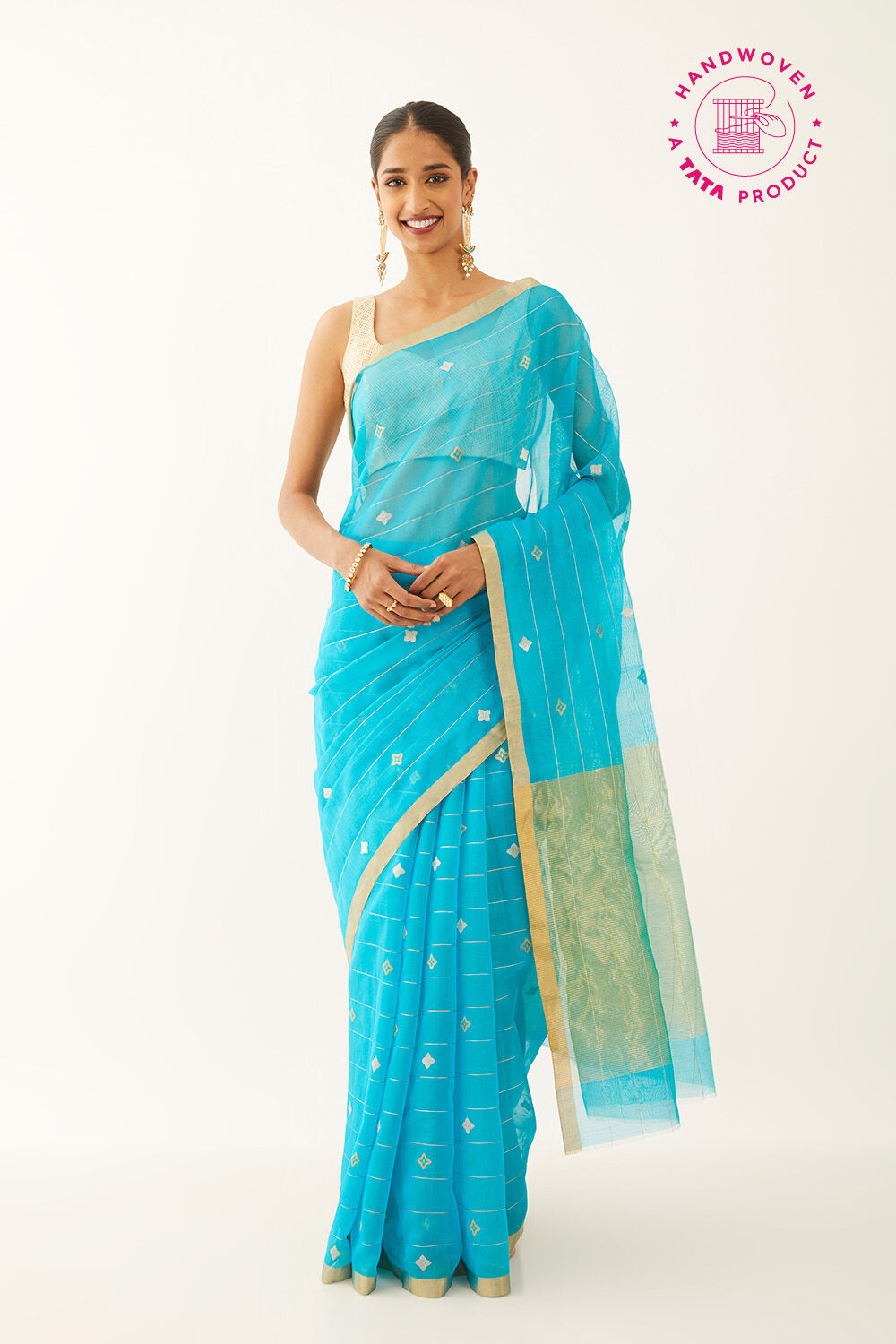 Blue Pure Silk Cotton Chanderi Saree image number null