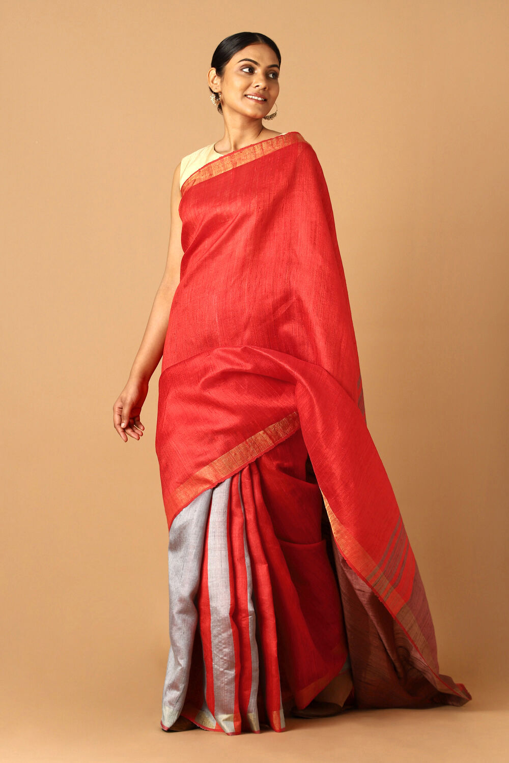 Light Red Pure Tussar Silk Bhagalpuri Saree image number null
