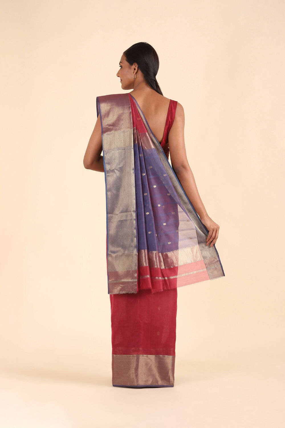Dark Pink Pure Silk Cotton Maheshwari Saree image number null