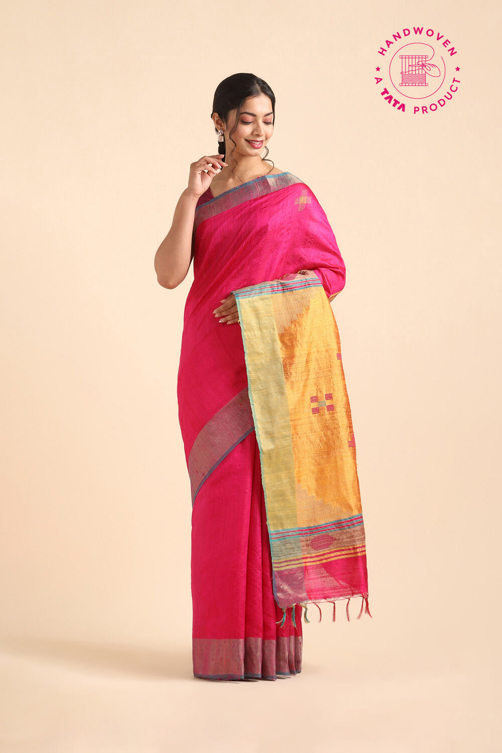 Pink Pure Tussar Silk Bhagalpuri Saree image number null