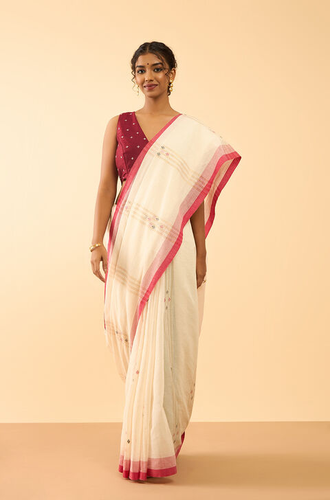 Off White Bengal Pure Cotton Jamdani Saree