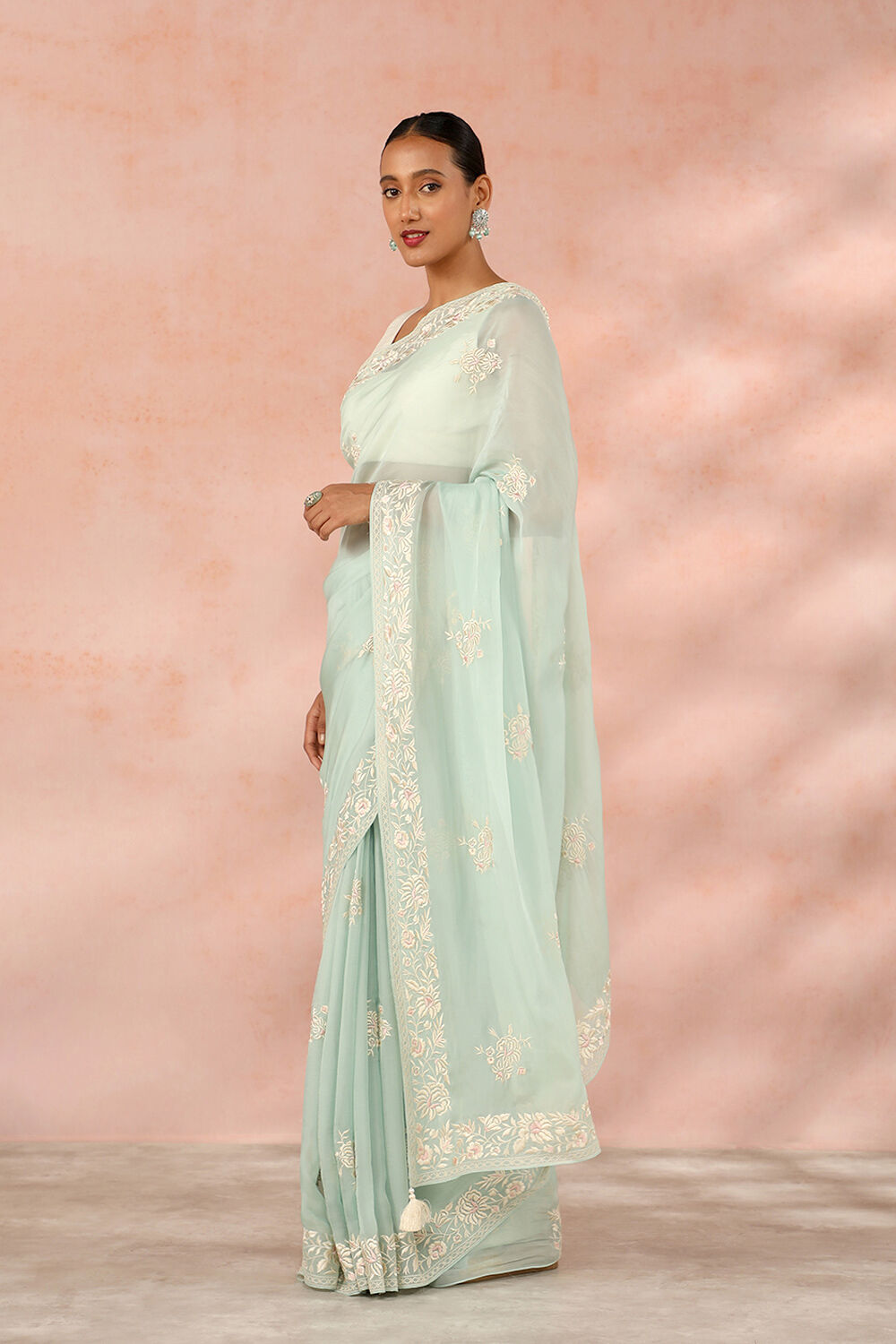 Light Blue Contemporary Viscose Organza Embroidery Saree image number null