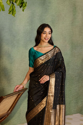 Black Silk Viscose Cutwork Banarasi Saree image number