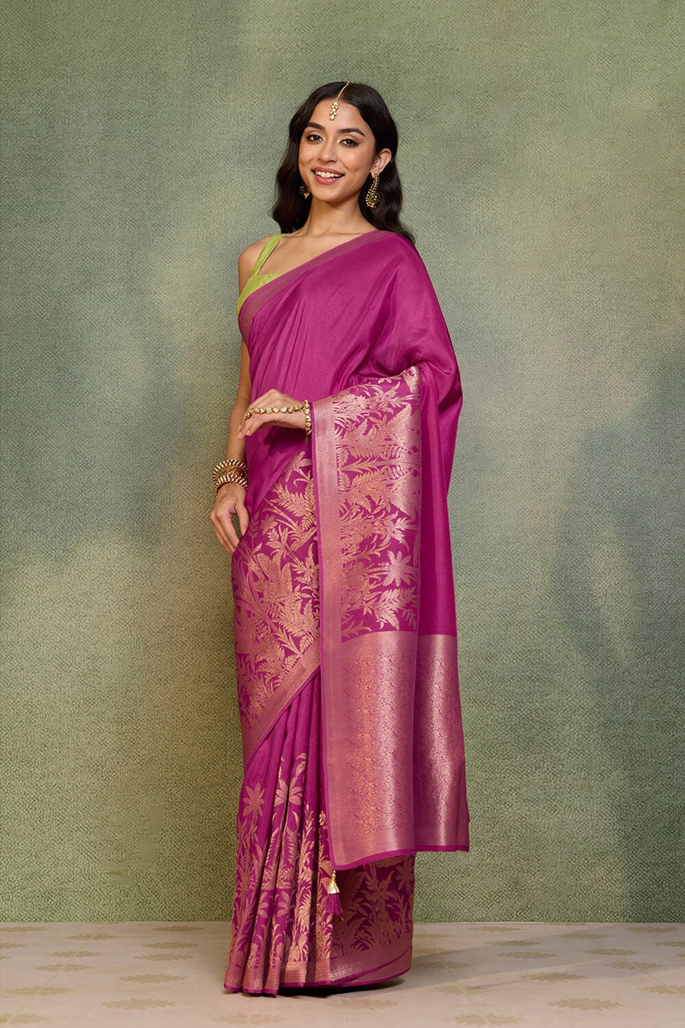 Pink Woven Pure Viscose Saree image number null