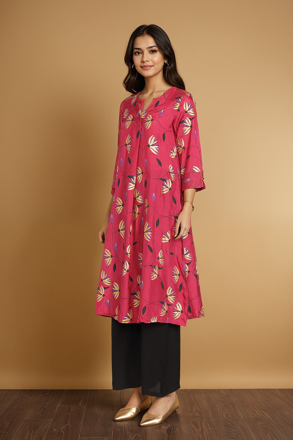 Pink Viscose Embroidered Kurta image number null
