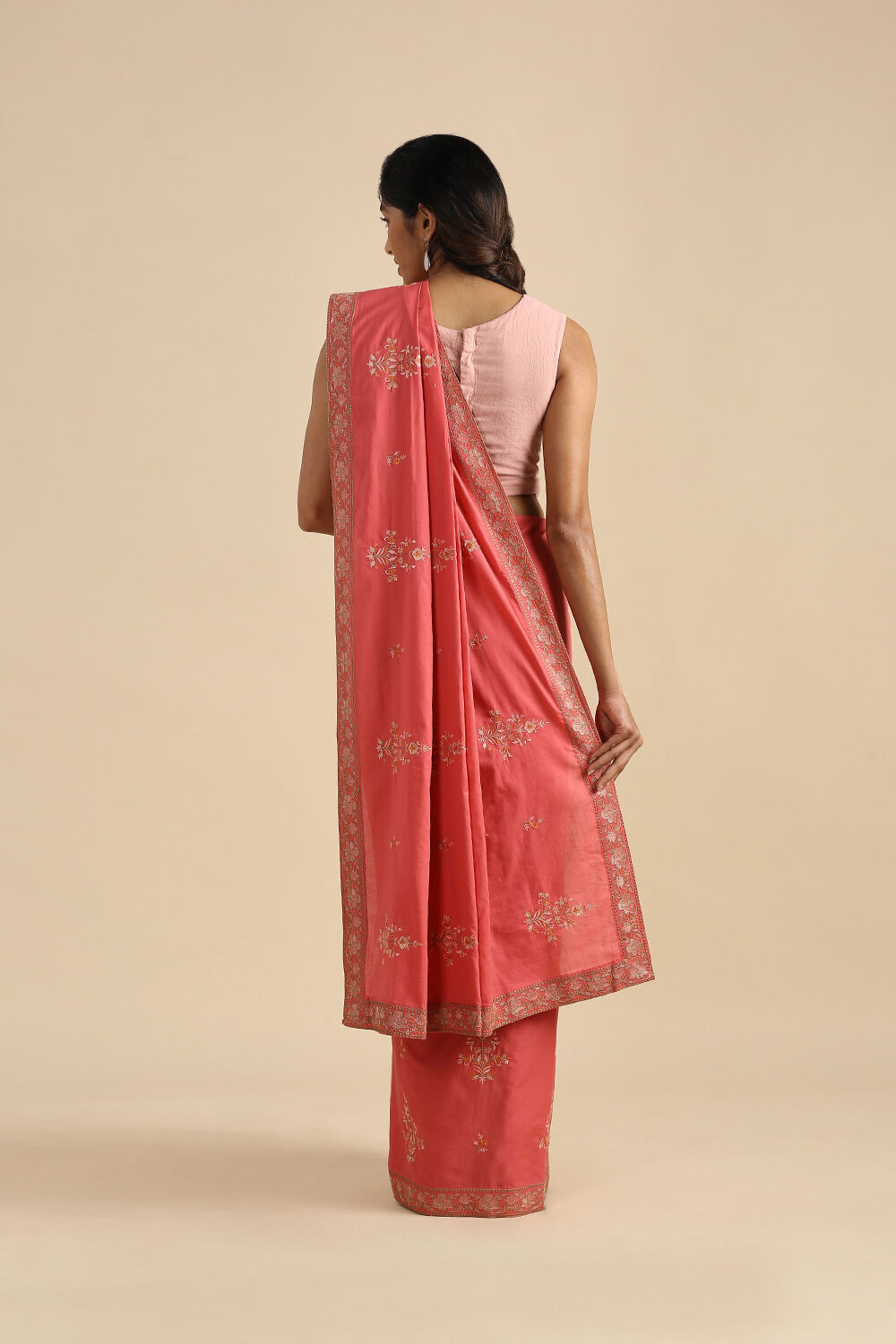 Pink Pure Cotton Embroidered Saree image number null