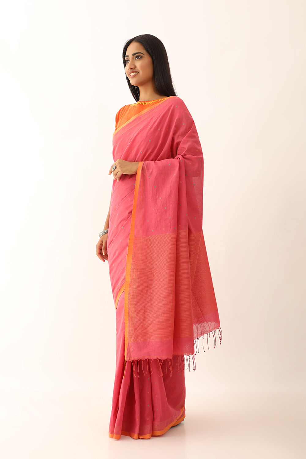 Pink Pure Cotton Bengal Jamdani Saree image number null