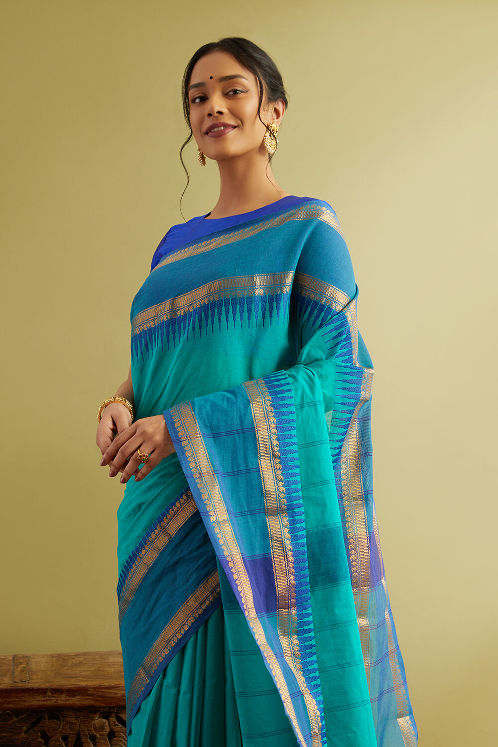 Blue Woven Pure South Cotton Saree image number null
