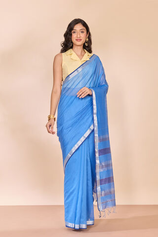 Light Blue Woven Pure Silk Cotton Maheshwari Saree thumbnail image number null