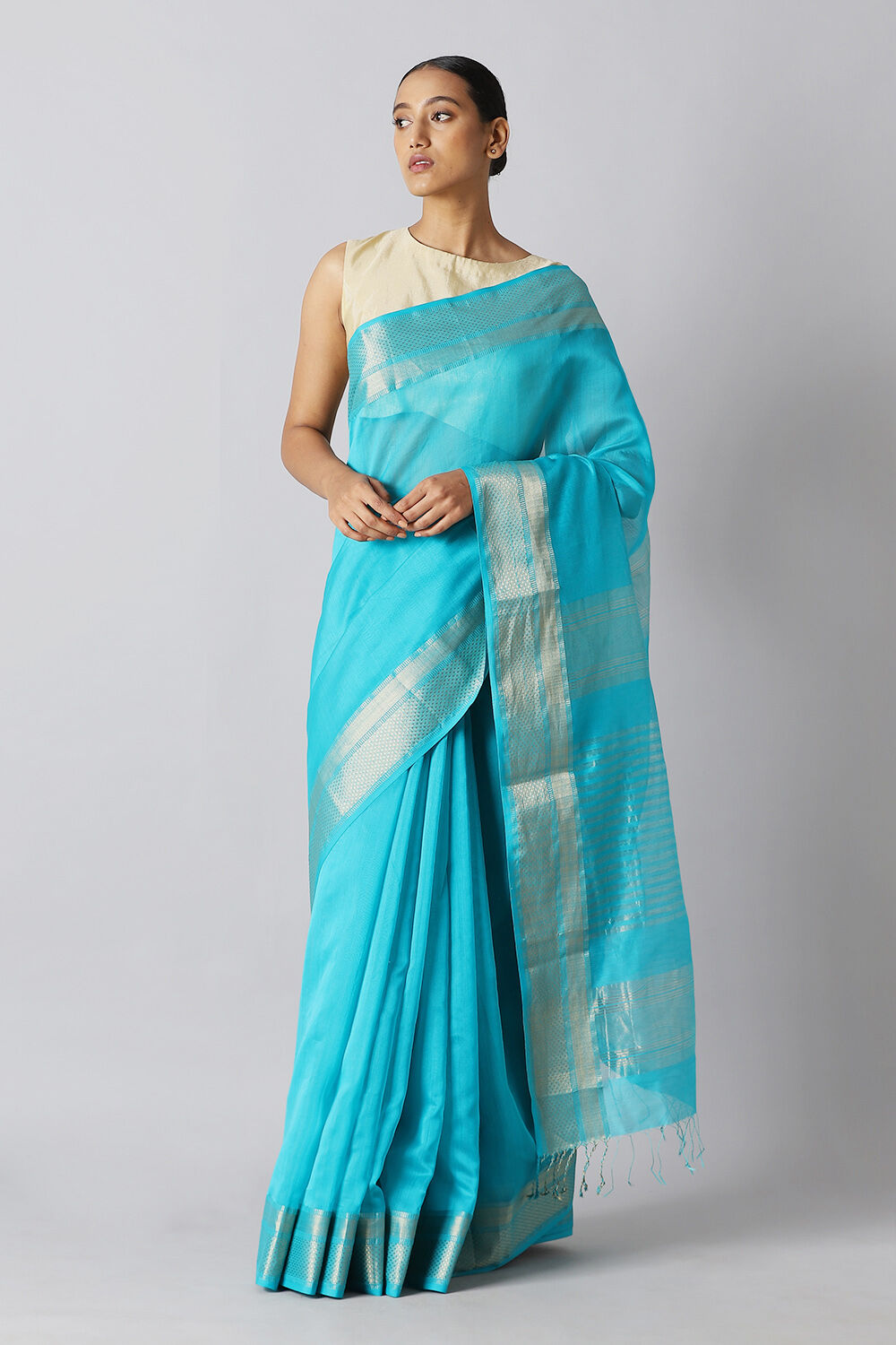 Light Blue Pure Silk Cotton Maheswari Saree image number null