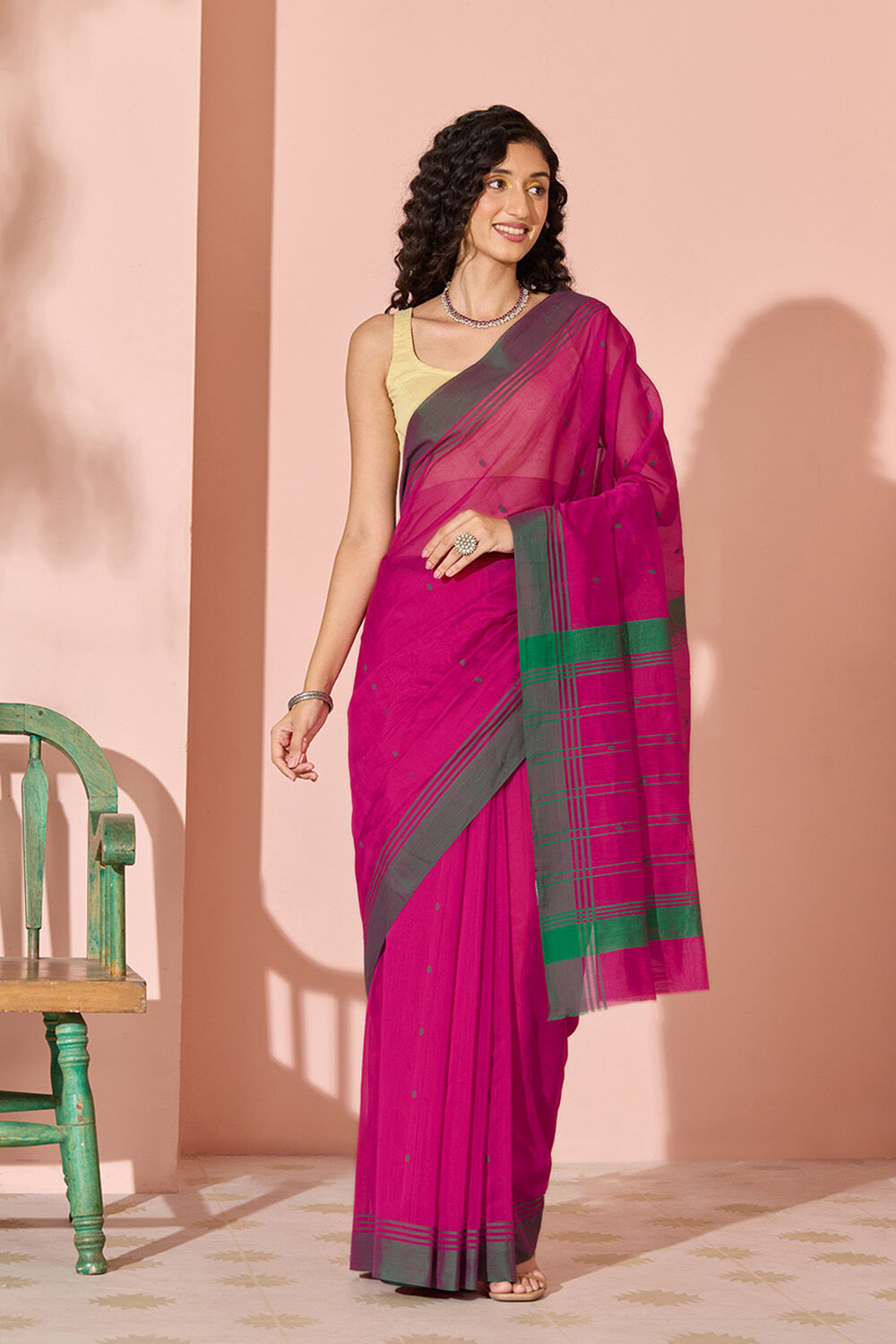 Dark Pink Woven Pure Silk Cotton Chanderi Saree image number null